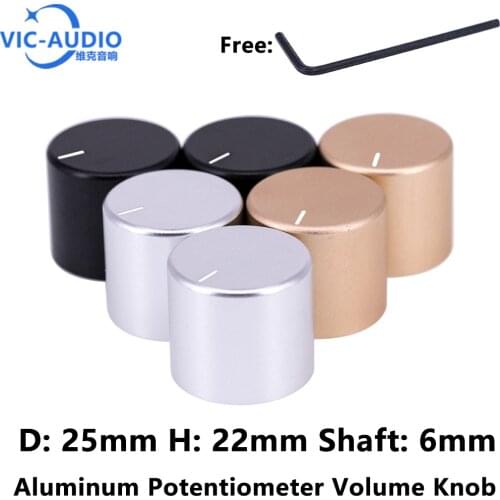 1PC 25*22mm Solid Full Aluminum Volume Control Knob Potentiometer Knob For Hifi Audio Guitar AMP Effect Pedal DAC Radio 6mm