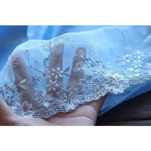 2 Yards Lace Trim Flowers Embroidered Light Blue Tulle Lace 8.66 Inches Wide High Quality