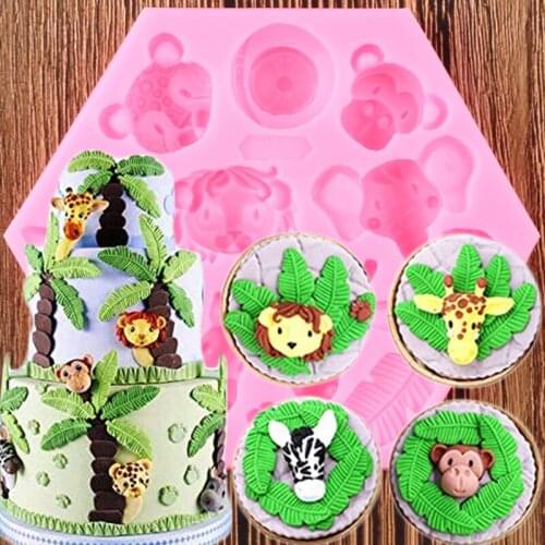 3D Animals Monkey Elephant Silicone Molds Baby Birthday Cupcake Topper Fondant Cake Decorating Tools Chocolate Candy Moulds