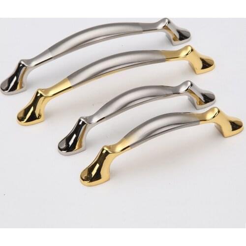 96mm 128mm modern simple fashion two color kitchen cabinet cupboard door handle gold brushed nickel drawer dreser pull knob 5"