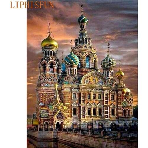 Diamond Painting Cross Stitch Full Square Round Picture of Rhinestone DIY Mosaic Embroidery Church New Year Gift