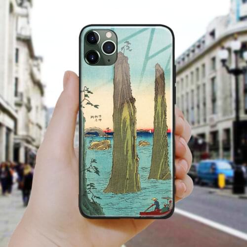 Japanese style Upright Landscape Ukiyoe Silicone Glass Phone Case Cover For iPhone SE 6 6s 7 8 Plus X XR XS 11 12 Mini Pro Max