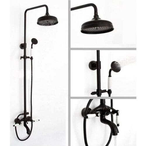 Black oil Antique Brass Wall Mounted Rain Bathroom Rainfall Shower Faucet Set with Hand Spray Shower Head Tub Mixer Tap 2hg045