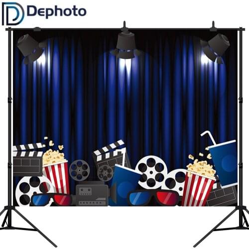 DePhoto Hollywood Popcorn Movie Theme Photography Backdrop Birthday Background Premiere Marquee Celebrity Banner Photobooth