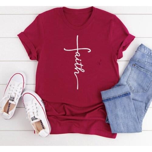 Pray Cross Christian Shirt Faith graphics Streetwear Female Clothes Harajuku girl Clothing Cotton O Neck Short Sleeve Top Tees