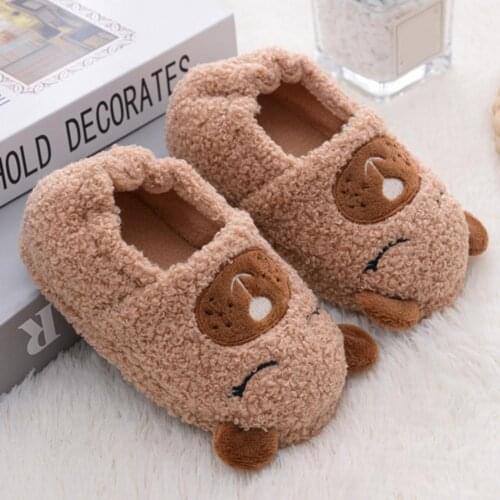 Hot Sale Girls Boys Winter Cartoon Bear Wrapped Heel Slippers Warm Non-slip Plush Children Shoes Kid Soft Slippers for Home