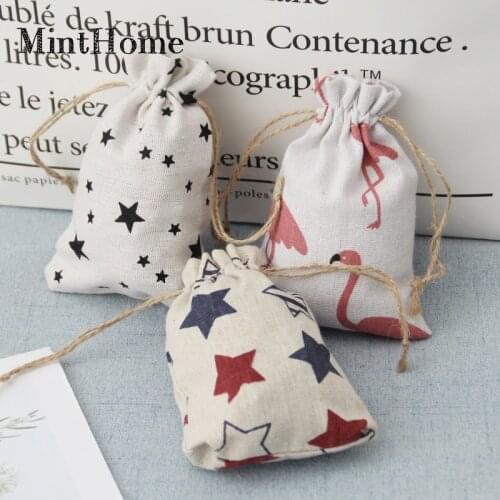 Printed Cotton Linen Bag Drawstring Bag Christmas Gift Jewelry Cartoon Fabric Bag 10*14cm