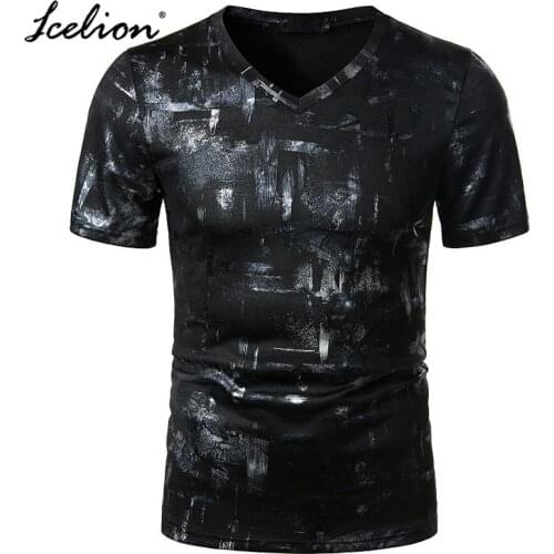 IceLion 2021 Summer Short Sleeve T Shirts Men V-Neck Button Polyester Mens Print Tee Shirt Fitness Fashion Casual Tops Shirts