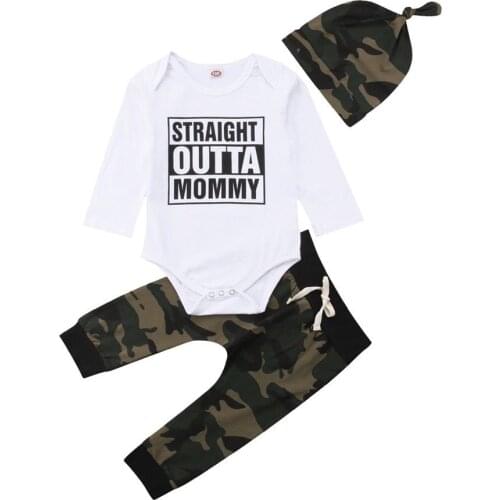 Citgeett Infant Newborn Outfit Baby Boy Tops Straight Outta Rompers Leggings Camoflage Clothes Pants Autumn Set