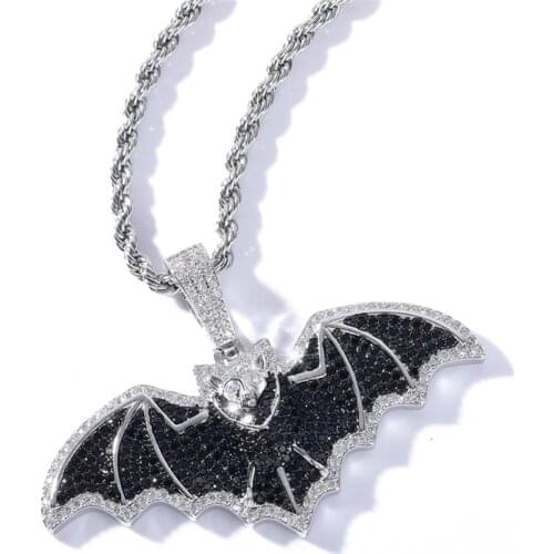 Black Bats Pendant Bling 5A Zircon Necklace With Tennis Chain For Men Women Gifts Fashion Hip hop Jewelry