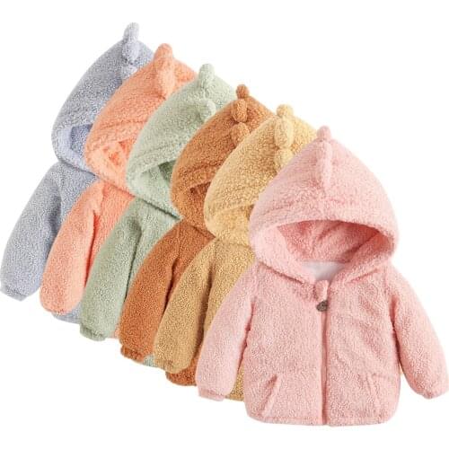 Cute Baby Winter Warm Jackets Toddler Girls Boys Plush Coats Cute Casual Fleece Thick Hooded Coat Zipper Outwear Infants Surcoat