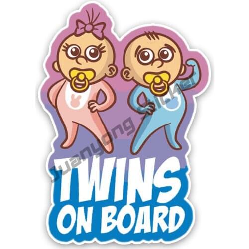 Cartoon Car Sticker Fine Decor TWINS BABY ON BOARD Colored Graphic Warning Sign Scratch-Proof Exterior Decals PVC12x8cm