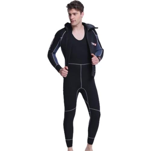 DIVE&SAIL 2 Piece 5MM SCR Neoprene Mens Wetsuit Hooded Diving Suit Zipper Split Diving Suit Double Professional Thicken Warm