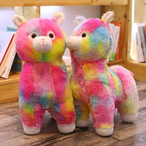45cm Soft Cotton Rainbow Alpaca Stuffed Plush Toy Doll Rainbow Horse Lama Animals Toys For Children Birthday Christmas Gifts