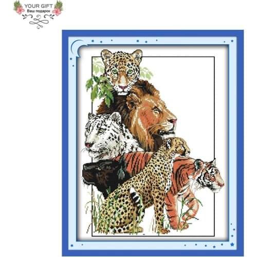 Joy Sunday D142 14CT 11CT Counted and Stamped Home Decoration Beasts Picture Cross Stitch Kits Embroidery Needlework Sets
