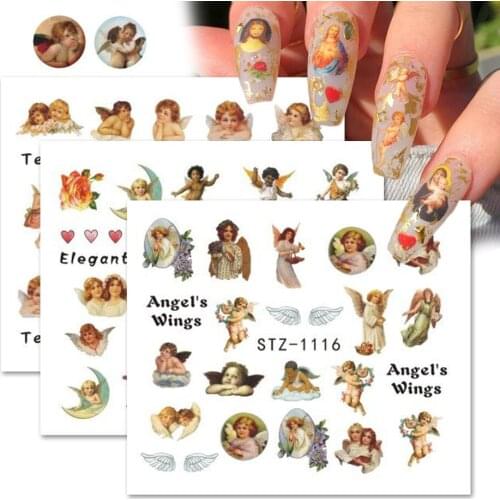 3pcs Angel Nail Art Stickers Virgin Mary Cupid Water Transfer Decals Sliders Heaven Design Tattoo Accessories Manicure