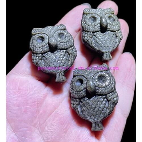 Natural Golden Obsidian Carved Crystal Owl Quartz Figurine Healing Crystals Feng Shui Witchcraft Decor Halloween Jewelry Gifts