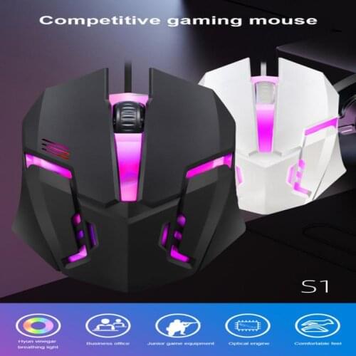 New 1000DPI Wired Mouse Game RGB LED Luminous Mouse Black And White USB 2.0 Ergonomic Office Mouse For PC Laptop Desktop