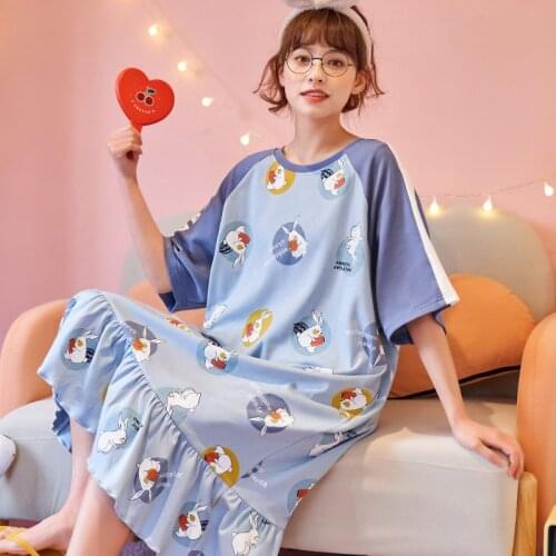 SLPBELY Women Nightdress Nightgown Lovely Summer Cute Cartoon Sweet Short Sleeve Ruffle Nighgskrit Plus Size Sleep Dress 3XL