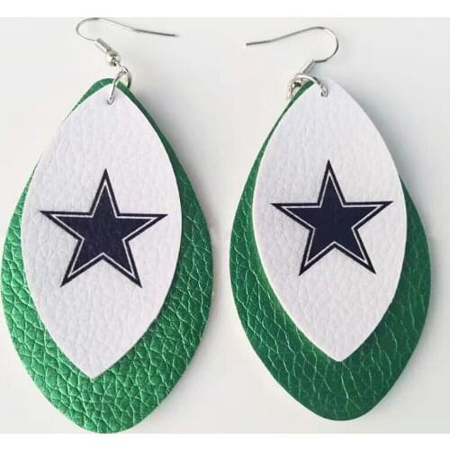 New Fahion Pentagram Glitter Double Layer Football Leather Earrings Simple Teardrop Leaf Earrings We Can Customize Stock