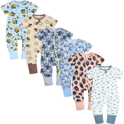 Toddler Baby Girl Boy Romper Pajamas Double Zipper Geometry Short Sleeve Cotton Baby Clothes For Newborn Jumpsuit 3-24 Months
