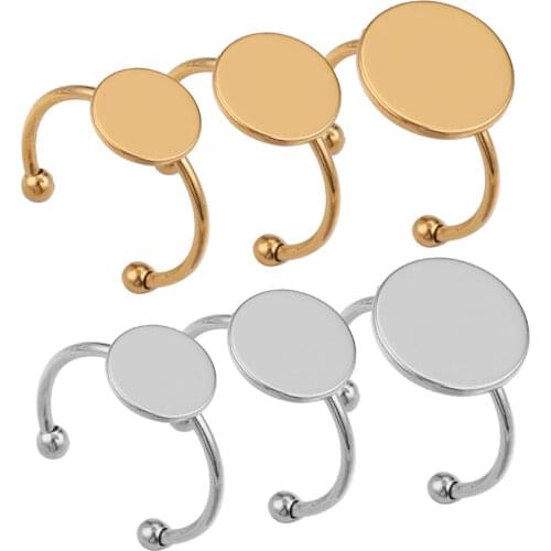 10pcs Gold Stainless Steel Adjustable Ring Settings Flat Blank Base 8/10/12mm Glass Cabochons Ring Bezel Jewelry Making Supplies