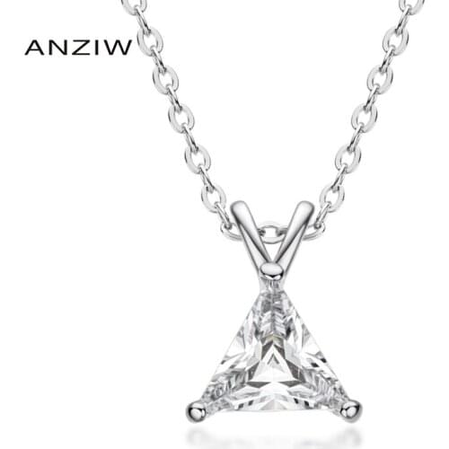 925 Sterling Silver White/Yellow Gold Color Women Trillion Cut Pendant Necklace with 40+5cm Silver Chain colar com pingente