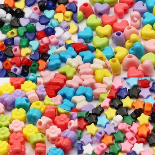 50pcs Mix Color Big Hole Plastic Acrylic Beads Butterfly Star Heart Spacer Beads for Jewelry Making DIY Bracelet Accessories