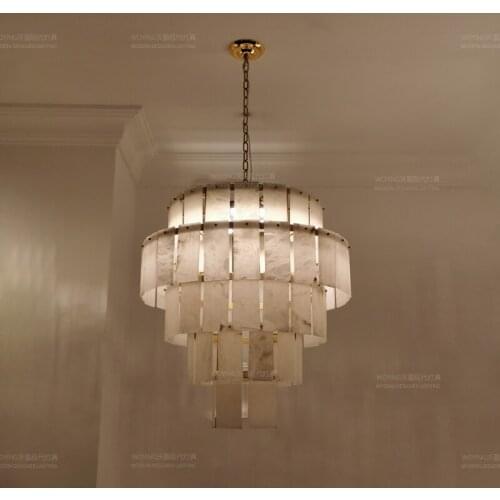 Postmodern light luxury dining room chandelier, simple marble atmosphere, high-end villa dining room model room lamps