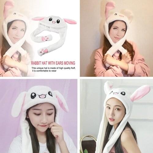 Moving rabbit/pig/chicken hat ear move hat funny white rabbit hat animal winter hats for women girls kids