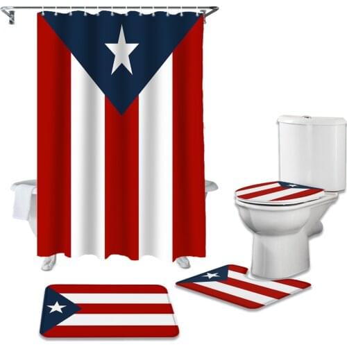 Puerto Rico Flag Shower Curtains Waterproof Bathroom Curtain Toilet Cover Mat Non-Slip Rug Set for Bathtub Decor