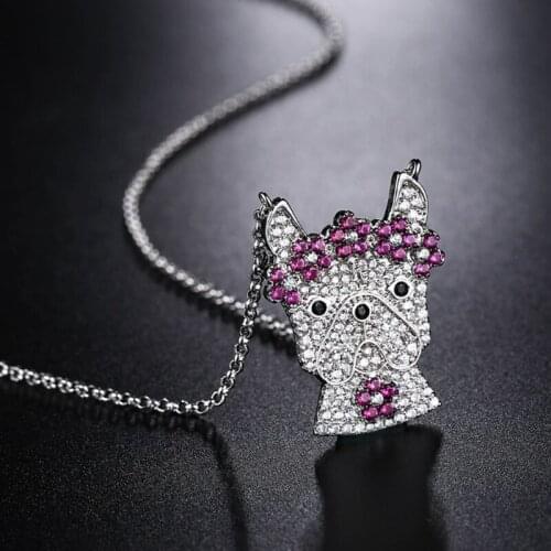 Women Clothes Accessories Luxury Jewelry Fashion 925 Sterling Silver O Chain Cubic Zircon Dog Pendant Necklace