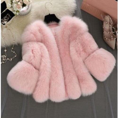 B 2021 Autumn Winter Women Faux Fox Fur Coat Seven-quarter sleeve Fur Coat Female Faux Fur Jacket Gilet Fourrure manteau femme