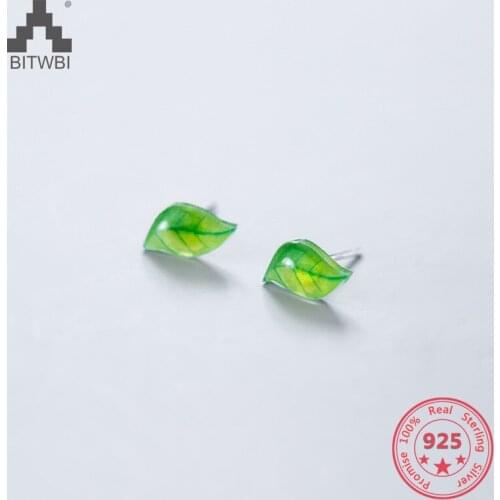 925 Sterling Silver Stud Earrings For Women Green Leaf Cute Ear Jewelry Suitable For Holiday Gifts And Travel Souvenirs