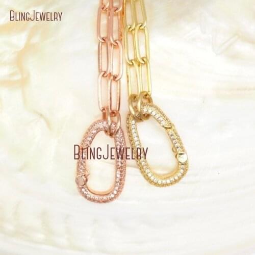 Gold Filled Paper Clip Chain Necklace D shape Carabiner Spring Belt Clip Necklace NM32999