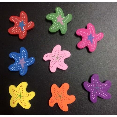 100pcs Wooden Beads Random Starfish Wood Spacer Beads 30*28mm Toys For Baby DIY Jewelry Findings Making