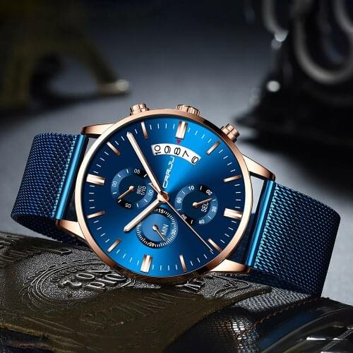 Mens Watch CRRJU Luxury Stylish Men Stainless Steel WristWatch Mens Military waterproof Date Quartz watches relogio masculino