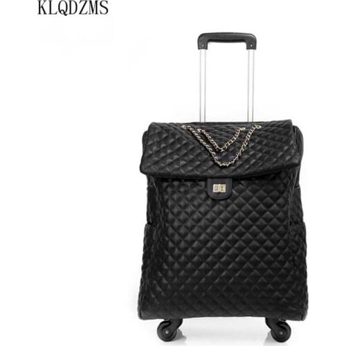 KLQDZMS Retro Wheeled Suitcase Trolley PVC Women Travel Luggage On Wheels 18’’20 Inch PU Fashion Suitcase Hot Sell
