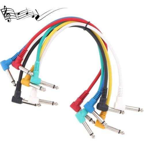 6pcs/lot 30cm High Quality Colorful Audio Cable Angled Plug 6.35mm Leads Patch Lines for Guitar Pedal Effects Accessories