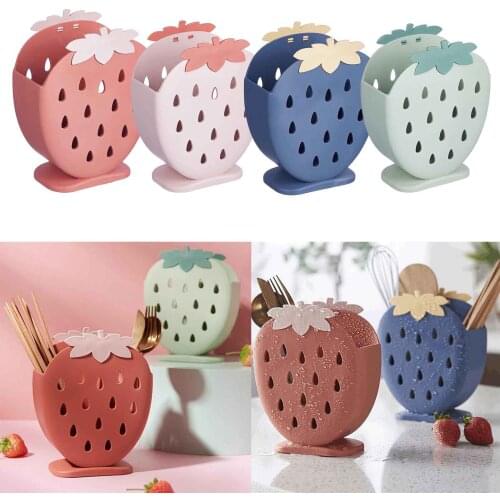 Strawberry Shaped Chopstick Cage Plastic Straws Holder Free Standing Bottom Hollow Kitchen Cutlery