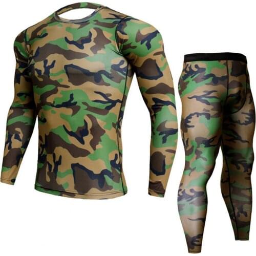 Fashion Men Combat Camouflage Thermal Underwear Set Winter Long Sleeve Top Pants Thermal Underwear Base layer Men Sports Outfit