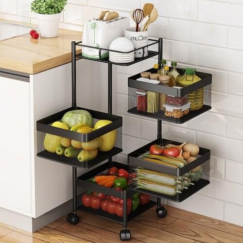 Kitchen Vegetable Rotating Shelf Multi Layer Square Bathroom Household Dish Basket Fruit And Vegetable Storage Rack Space Saving