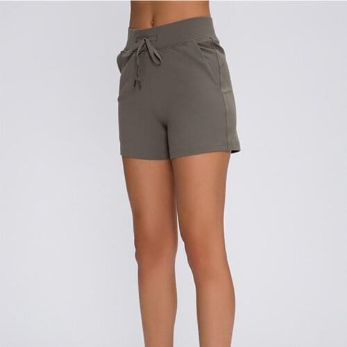 ESSENTIAL Leisure Nylon Yoga Gym Workout Shorts Women Anti-sweat High Waist Drawstring Running Sport Shorts with Pocket