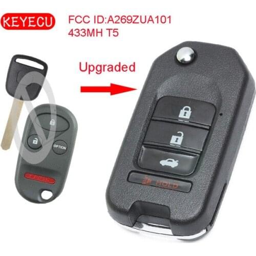 Keyecu Upgraded Flip Remote Car Key Fob 433MHz T5 Chip for Honda 2003-2004 Odyssey / 2003-2005 Pilot FCC ID: A269ZUA101