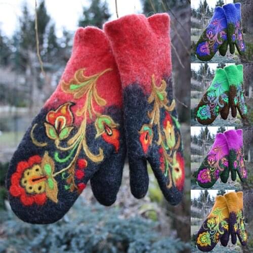 Christmas Gift Women Winter Gloves Women Fashion Gloves Embroidery Flowers Gloves Mittens SAL99
