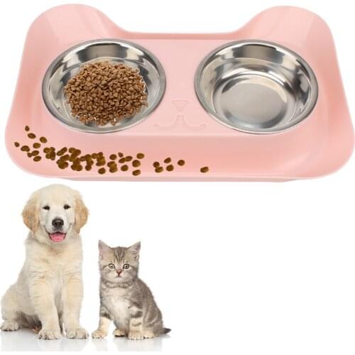 No Spill Leakproof Pet Drinking Bowl Food Feeder Portable Double Stainless Steel Dish Dog Cat Food Container tray Cat Feeding