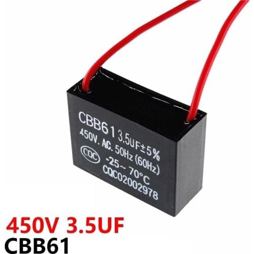 CBB61 fan starting capacitor 450VAC 3.5UF with line capacitance lead length 10CM