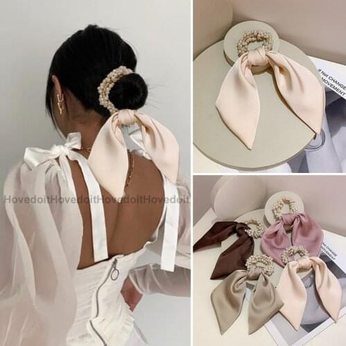 Woman Elegant Pearl Hair Ties Beads Girls Hair Scrunchies Rubber Bands Ponytail Holders Elastic Hair Band Hair Accessories