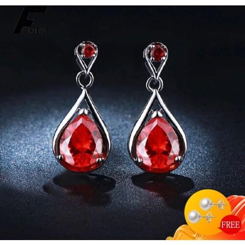 Retro Earrings 925 Silver Jewelry Water Drop Shape Ruby Gemstone Earring for Women Wedding Engagement Accessory Party Wholesale