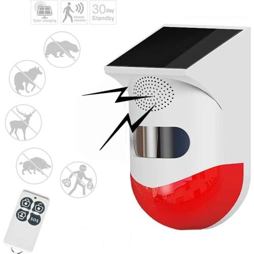 Solar Sound & Strobe Light Alarm with Motion Detector 120db Sound Security Siren Light IP67 Waterproof for Home Farm Barn Villa